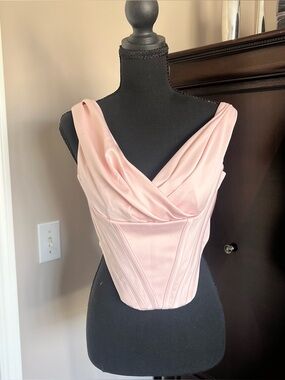 House of CB - Giuseppina Soft Pink Draped Satin Bustier Top - NWT - Size M